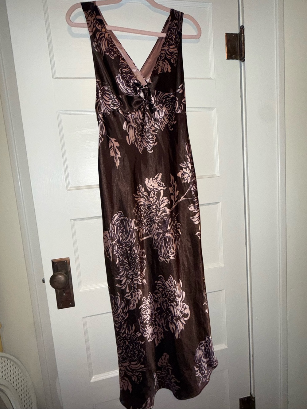 Gilligan and OMalley Sleeveless Brown Floral Satin sleep dress with Pink Accents